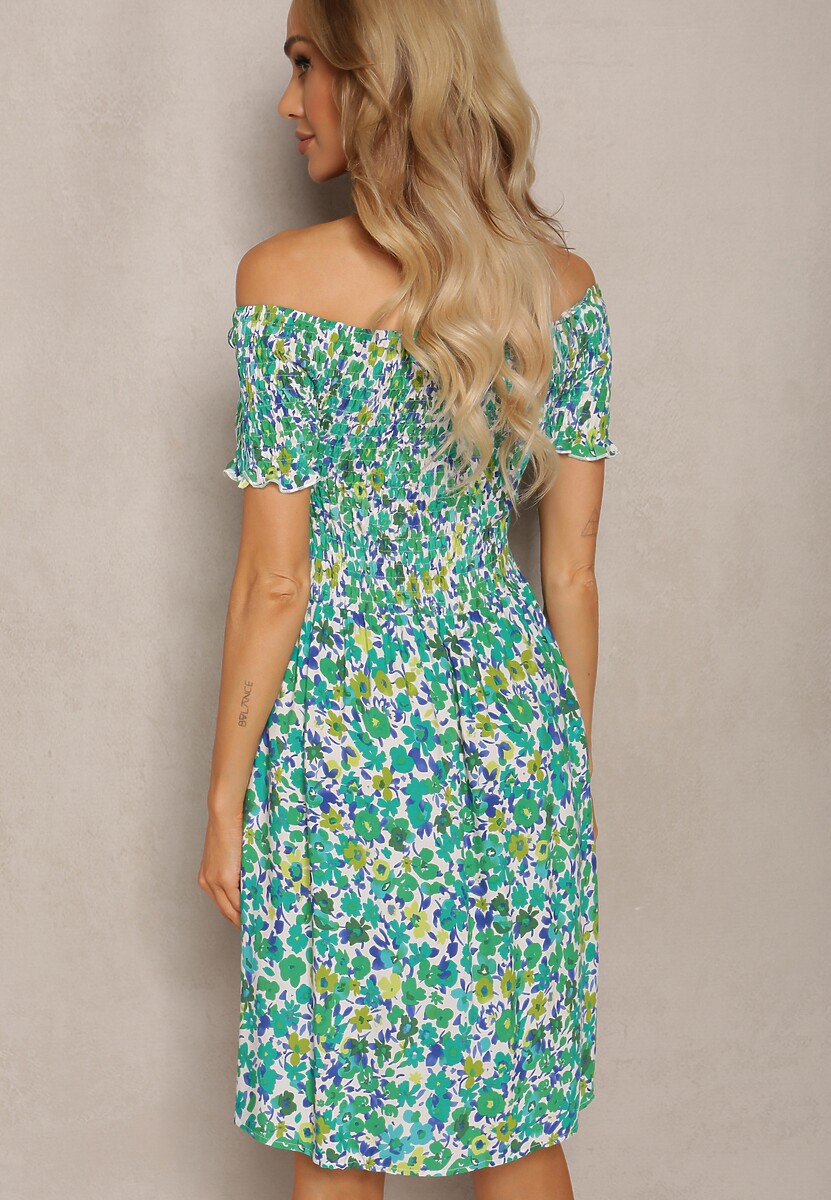 Zielona Sukienka z Wiskozy Hiszpanka z Gumką w Pasie Atriada