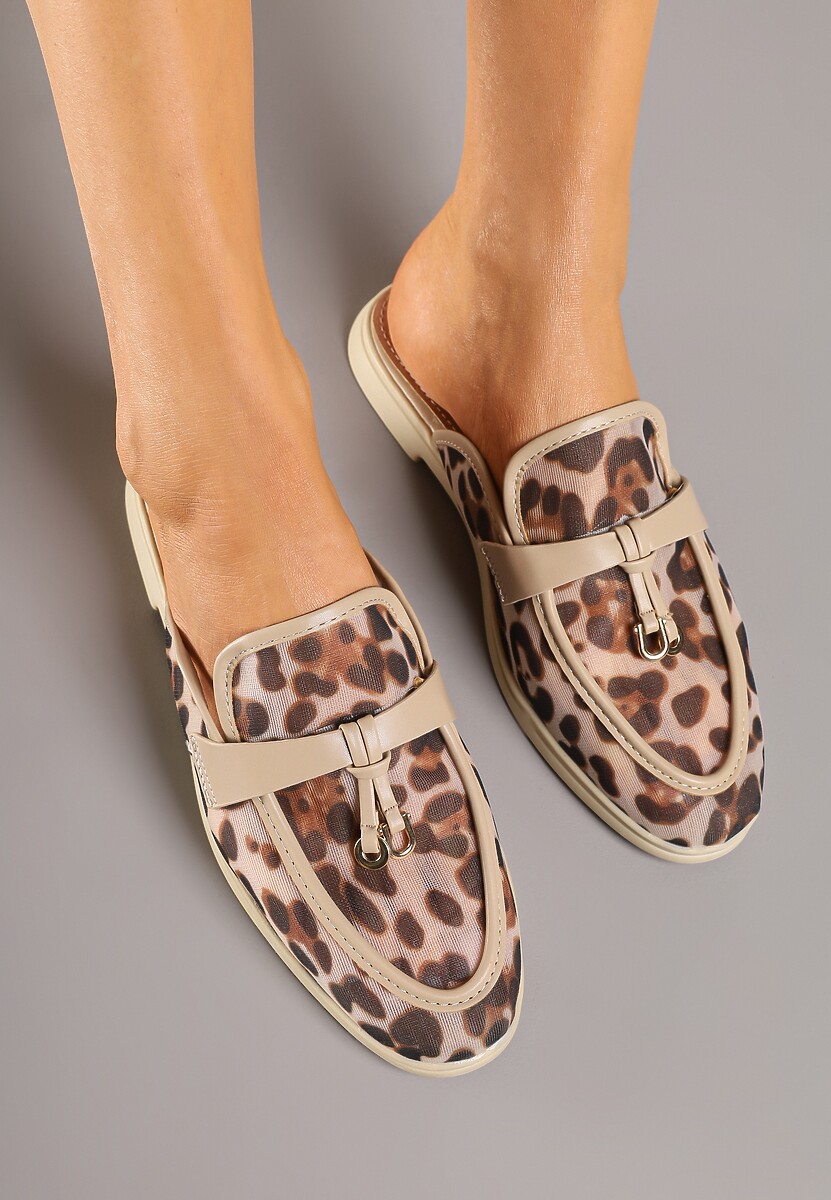 Panterkowe Transparentne Klapki Mule z Siateczki Zdobione Zawieszką Telianne