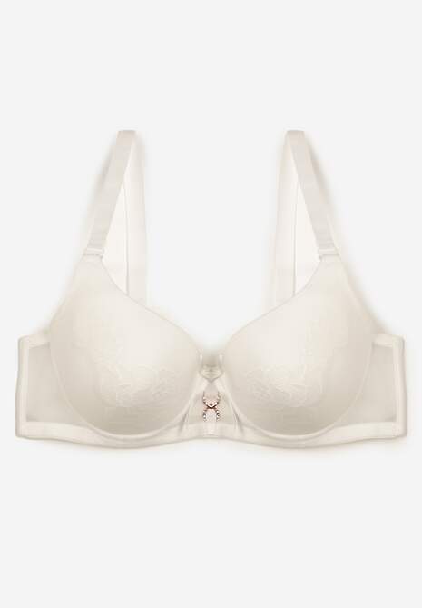 Jasnobeżowy Biustonosz Ozdobiony Koronką Full Cup Pasecia