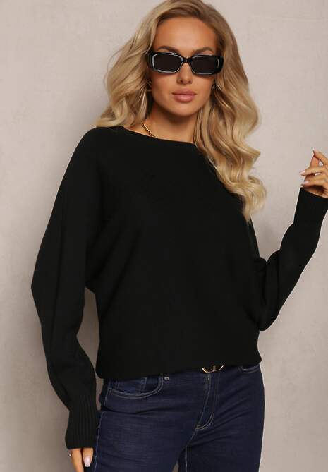 Czarny Sweter z Miękkiej Dzianiny Aldozia