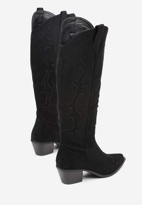 Czarne Kozaki Kowbojki na Stożku w Klasycznym Stylu Nalinda