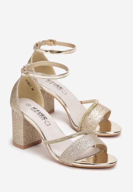 Złote Sandały Brokatowe na Słupku w Cyrkonie Tola