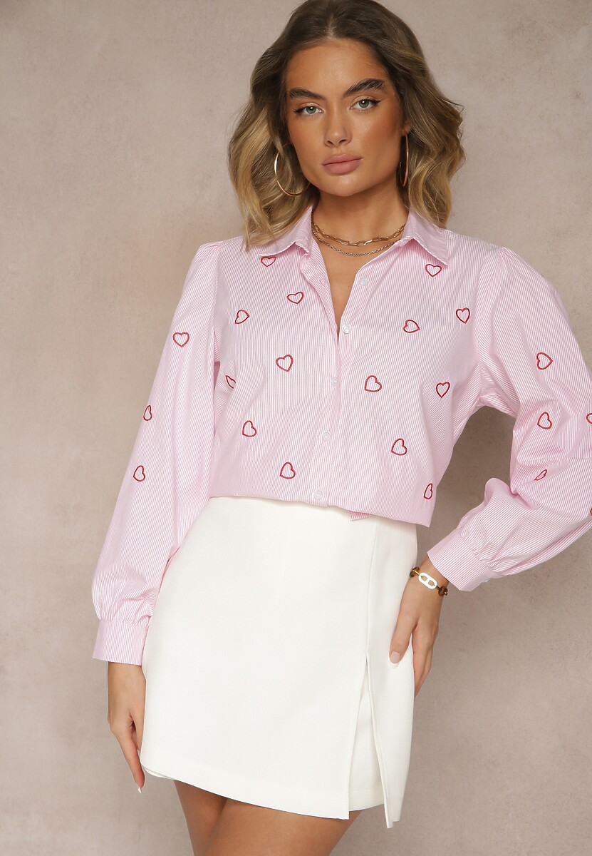 Różowa Koszula z Bawełny Ozdobiona Haftem Dovelira