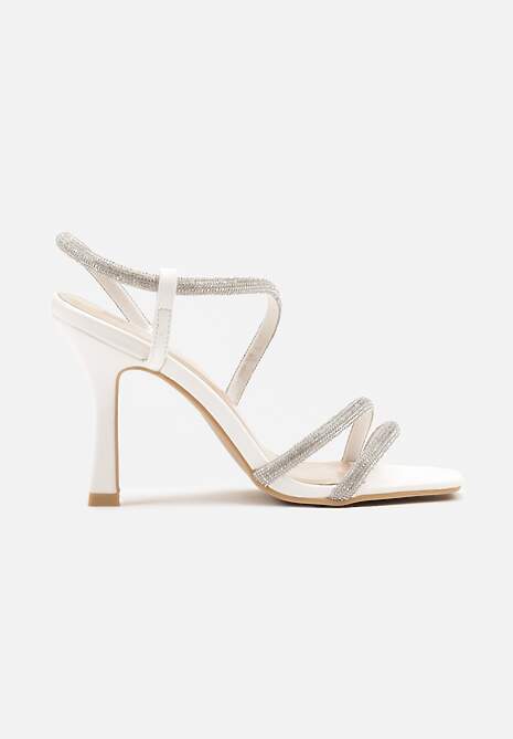 Białe Sandały  na Szpilce Ozdobione Cyrkoniami Dennilsa