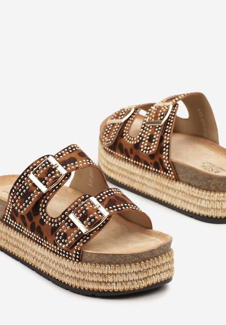 Panterkowe Klapki z Regulowanymi Paskami na Grubej Podeszwie z Plecionką Udiriva