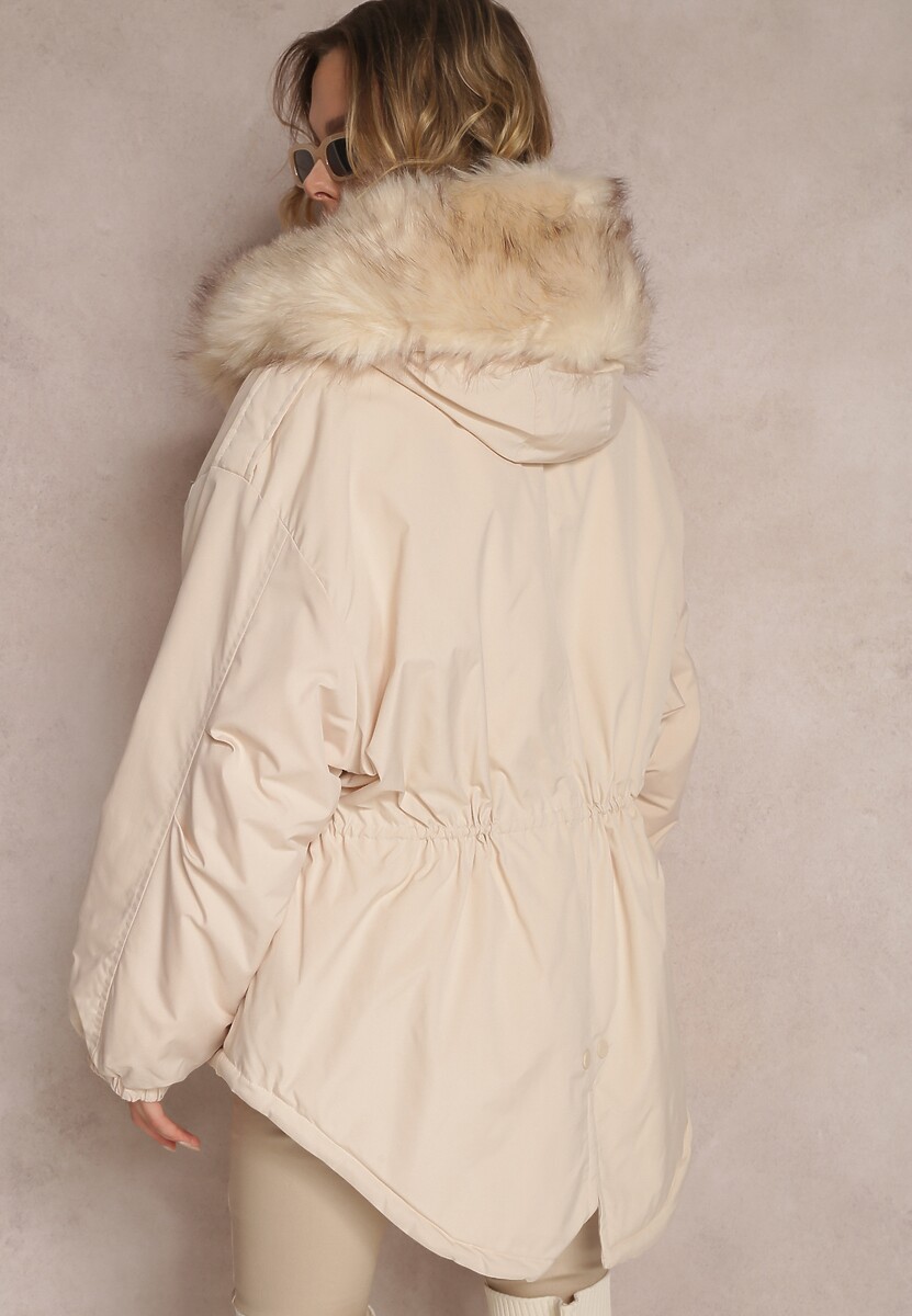 Beżowa Kurtka Parka Oversize z Futerkiem Horelle