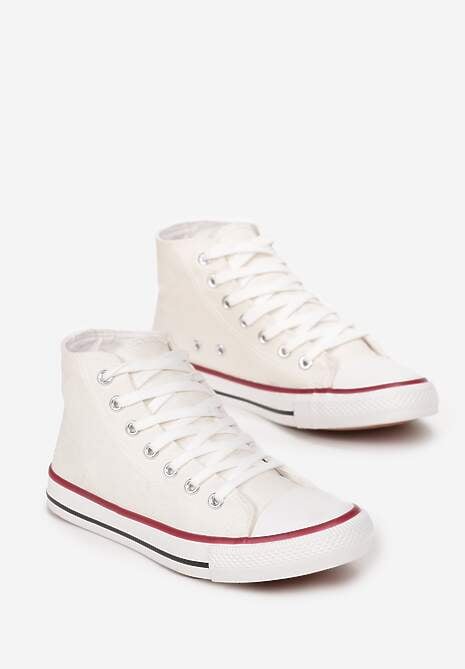 Białe Trampki na Płaskiej Podeszwie z Lamówką Vinys