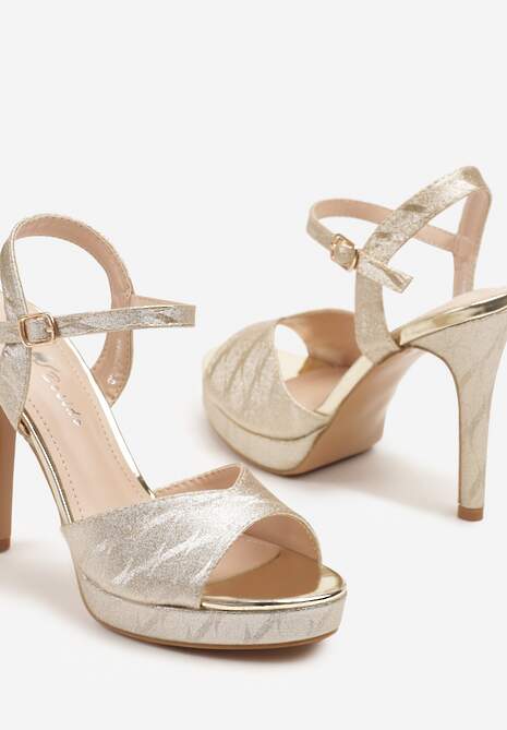 Złote Sandały Szpilki z Platformą w Abstrakcyjny Wzór Lisanitia