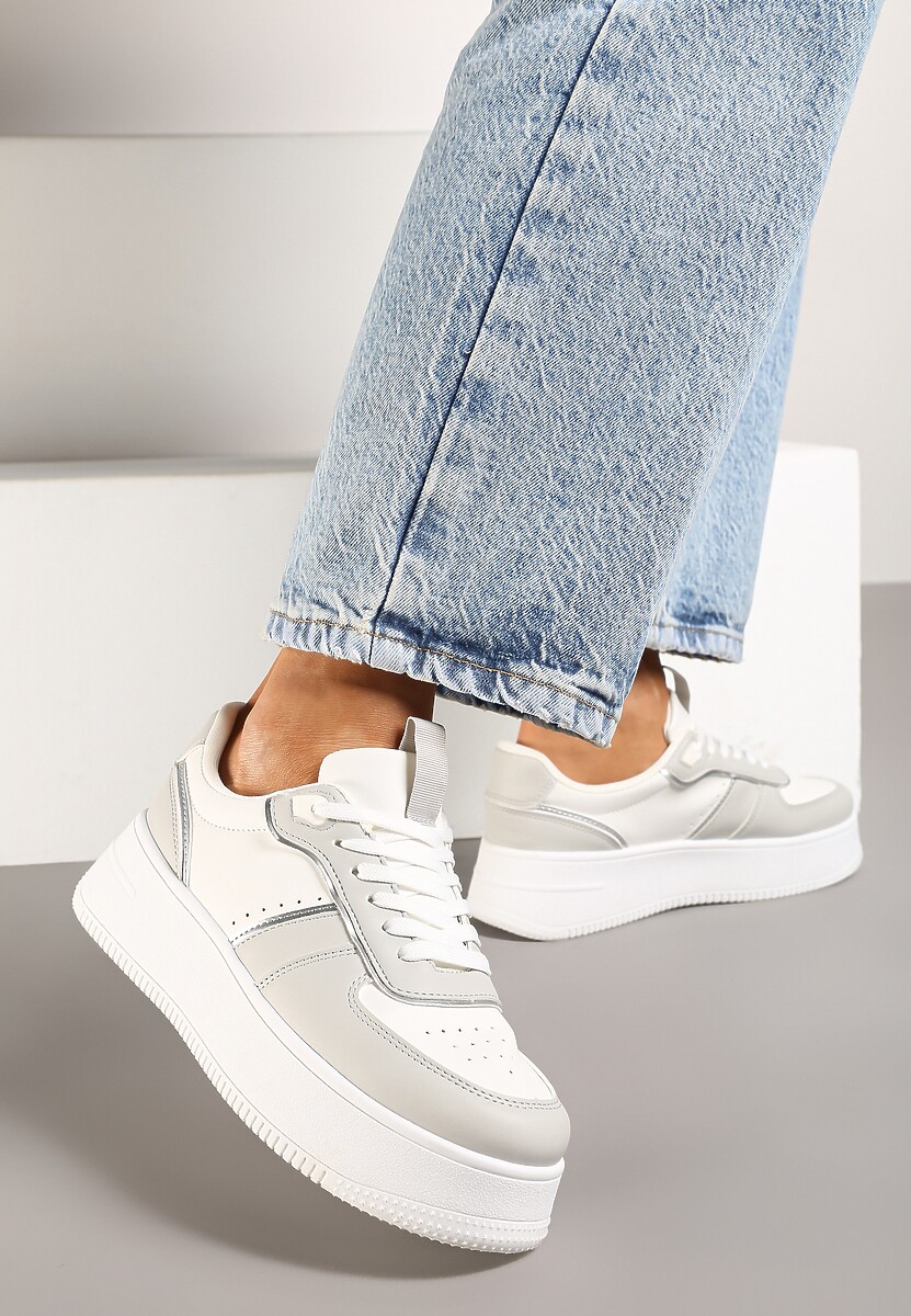 Biało-Szare Casualowe Sneakersy Vices na Niskiej Platformie Torila