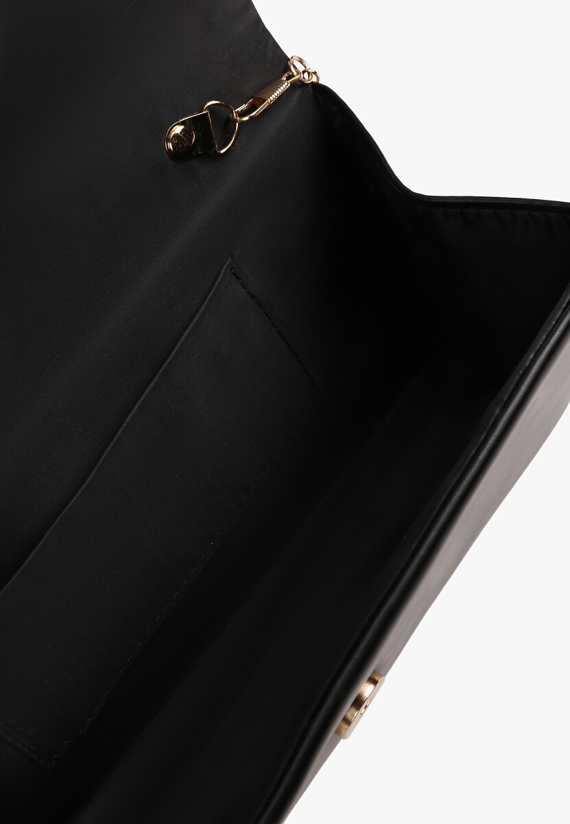 Czarna Torebka Wieczorowa Kopertówka z Odczepianym Łańcuszkiem Rinnielle