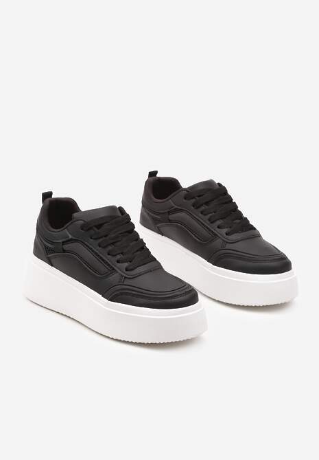 Czarne Casualowe Sneakersy na Płaskiej Podeszwie Ozdobione Paskami Vlivana