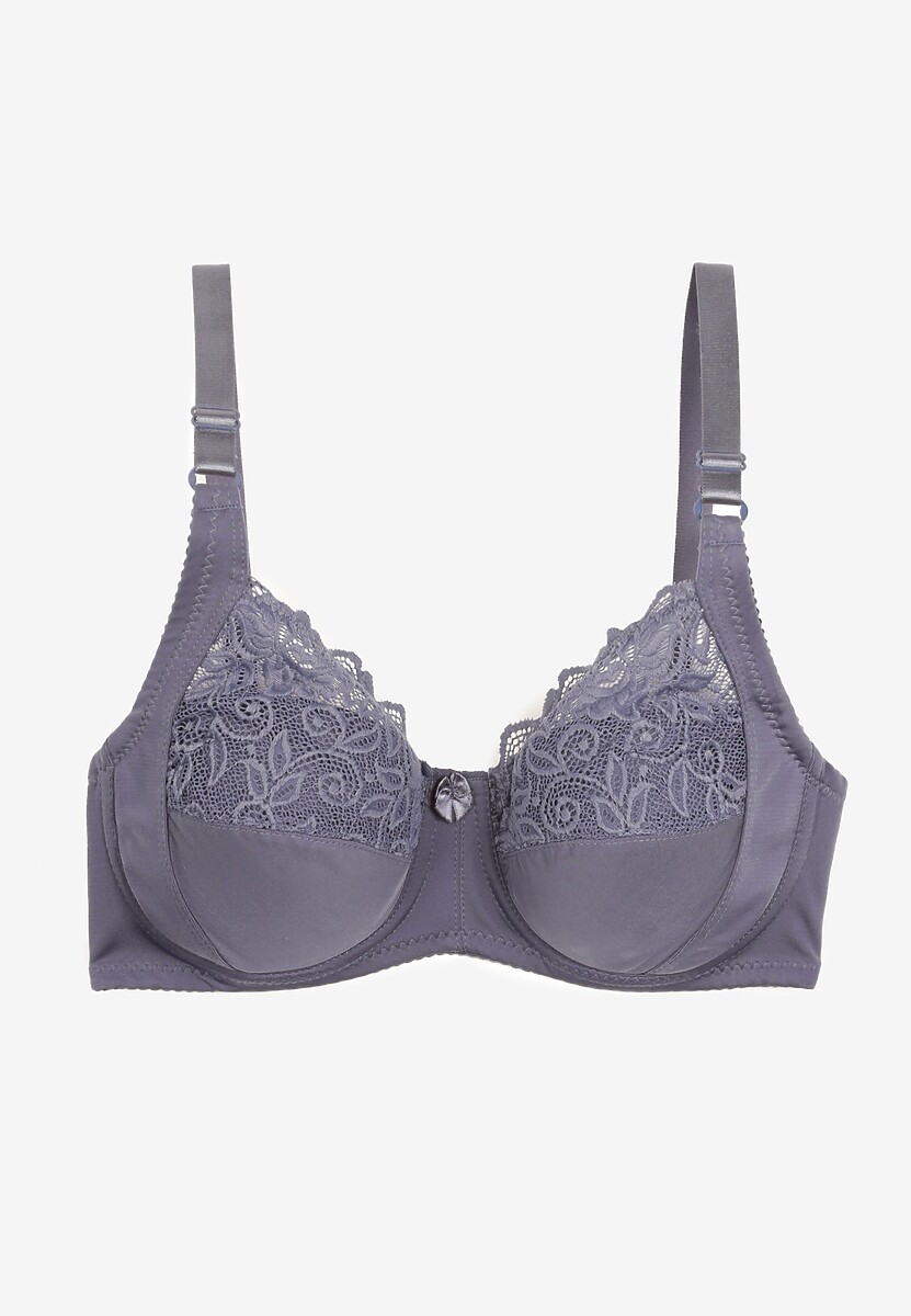 Granatowy Biustonosz z Regulowanymi Ramiączkami i Usztywnieniem o Koronkowym Wykończeniu Vikiiraea