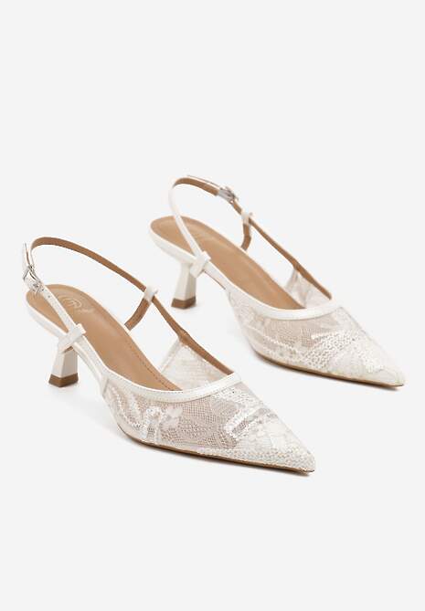 Białe Sandały Koronkowe na Kaczuszce z Noskiem w Szpic i Odkrytą Piętą Tyslevia
