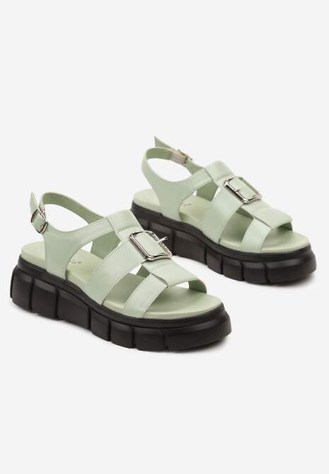 Zielone Sandały Typu Rzymianki Chunky z Szeroką Klamrą Taloelia