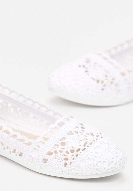 Białe Ażurowe Balerinki na Płaskiej Podeszwie Atley