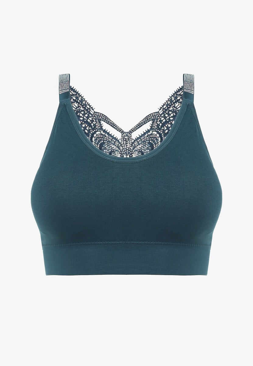 Ciemnozielony Biustonosz na Szerokich Ramiączkach z Koronką w Cyrkonie Caduria