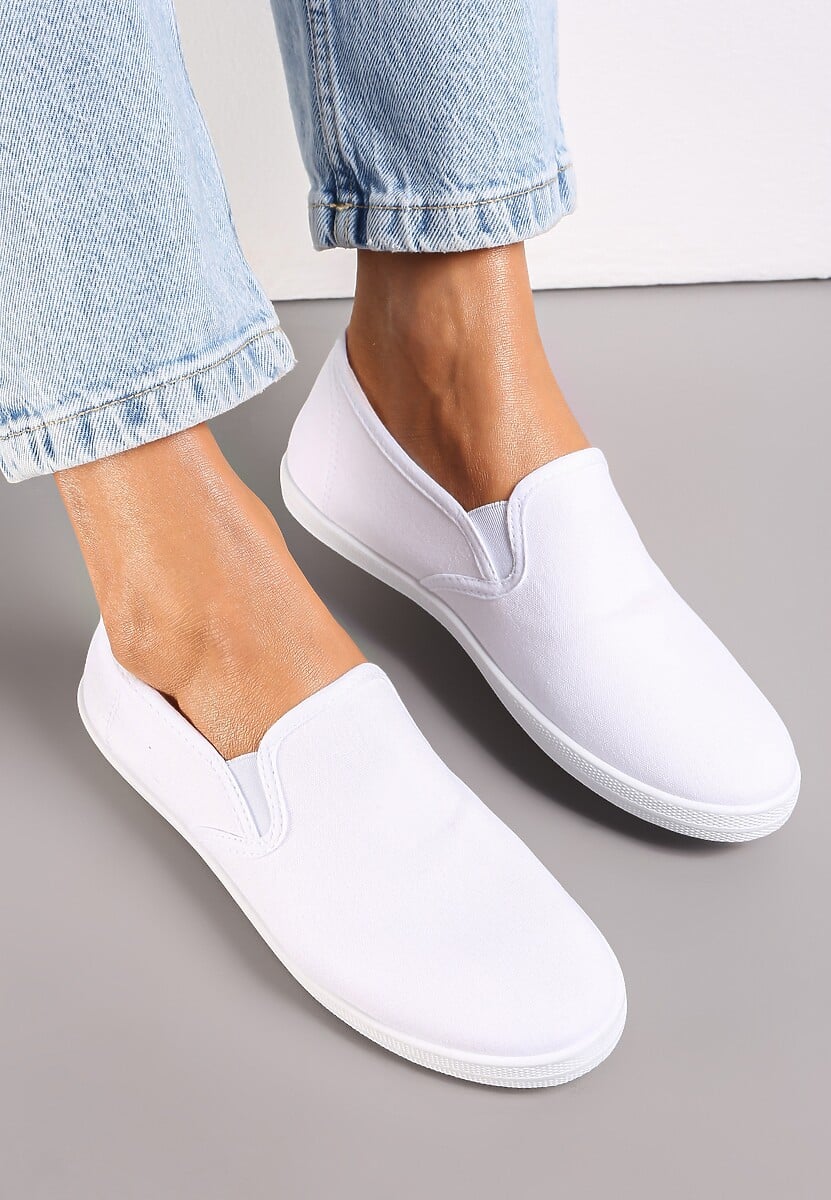 Białe Materiałowe Tenisówki na Elastycznej Podeszwie Aishani