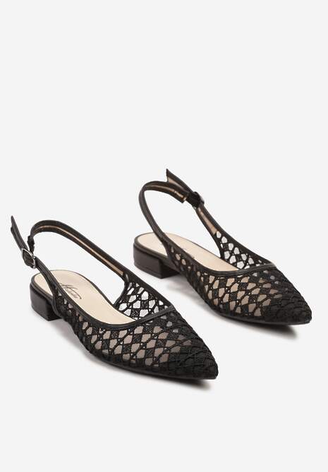 Czarne Sandały Typu Slingback z Szydełkowym Zdobieniem Neonessa
