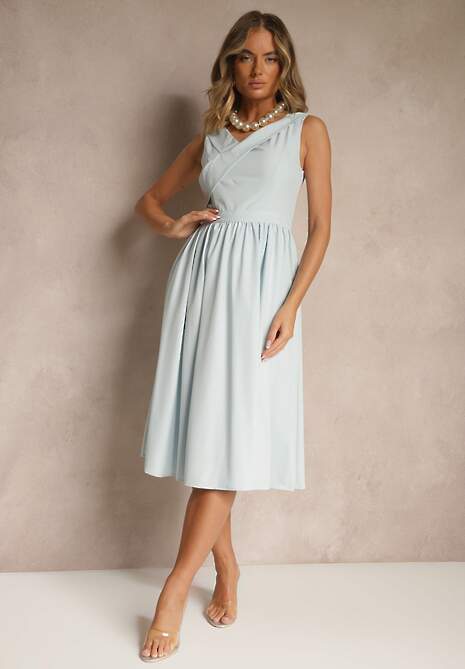 Niebieska Basicowa Sukienka Vices o Rozkloszowanym Kroju Tolaneia