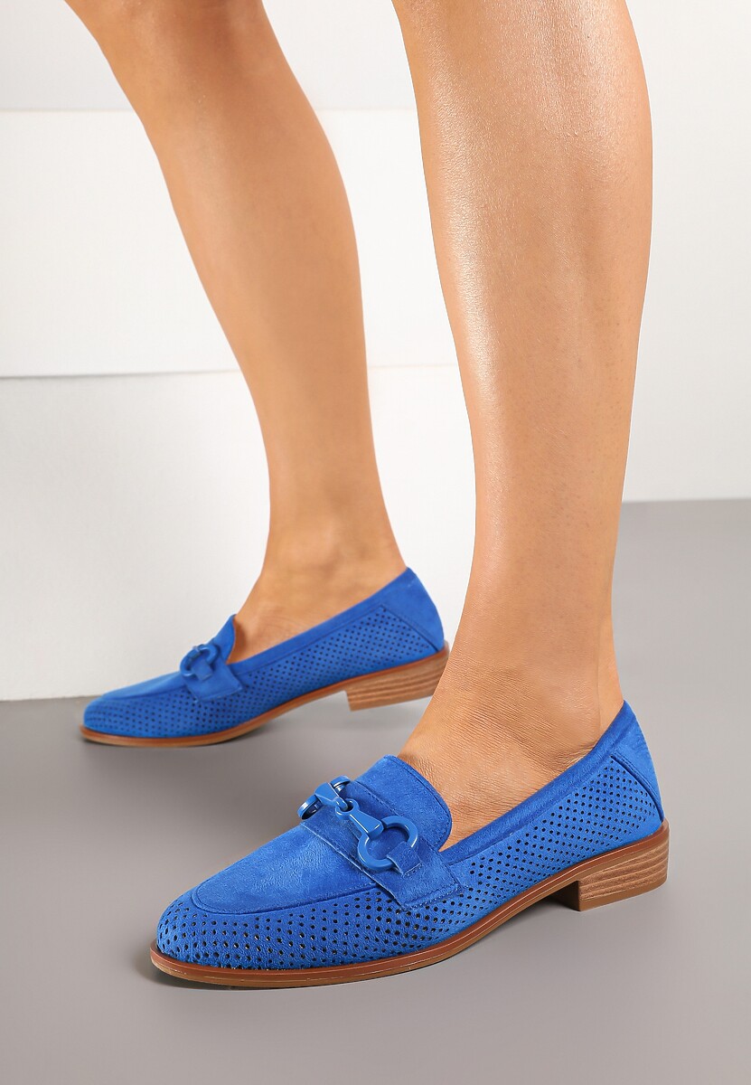 Niebieskie Mokasyny Vices z Perforacją z Wkładką ze Skóry Naturalnej Felithria