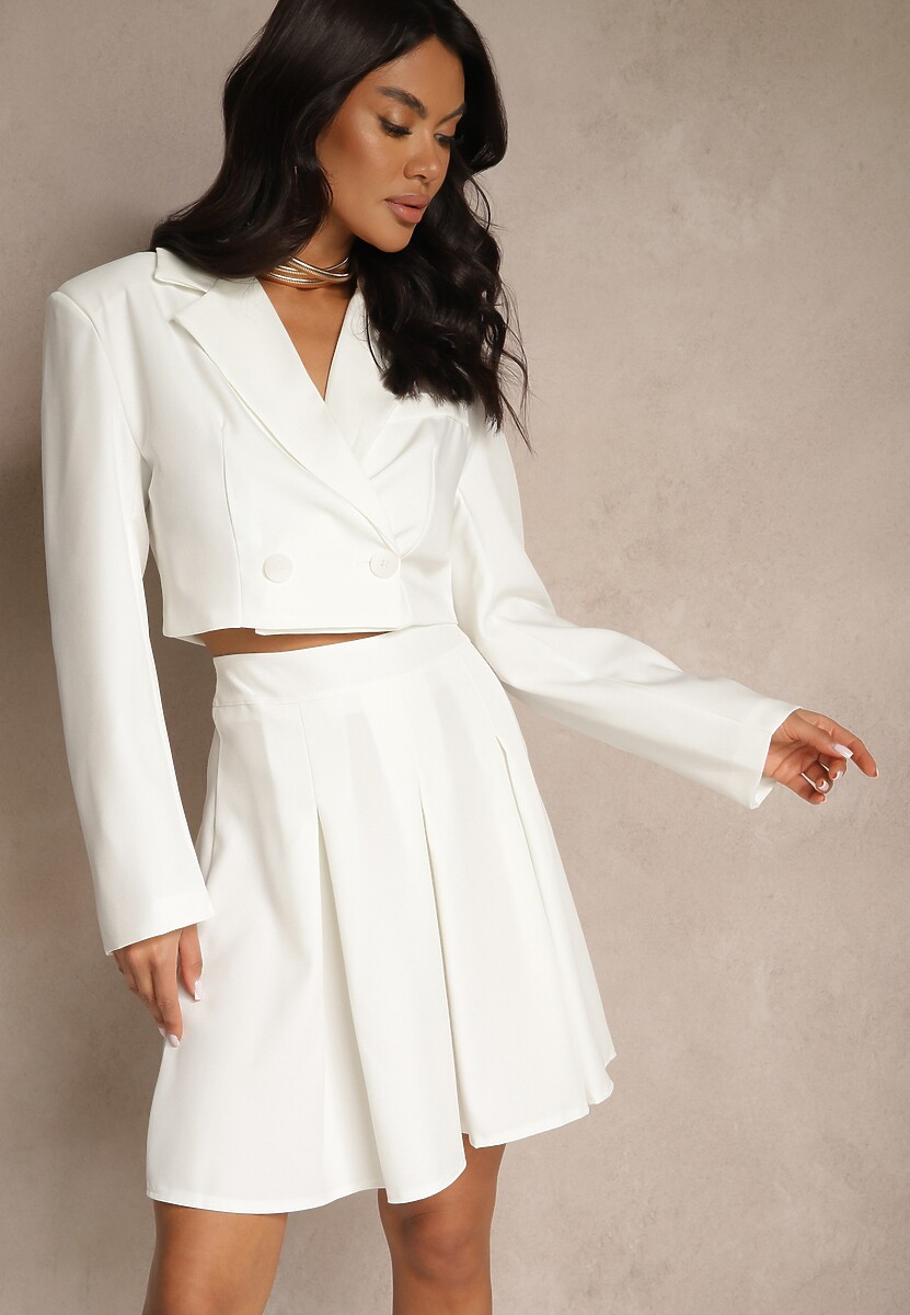 Biała Plisowana Spódnica High Waist o Rozkloszowanym Kroju Redilsa