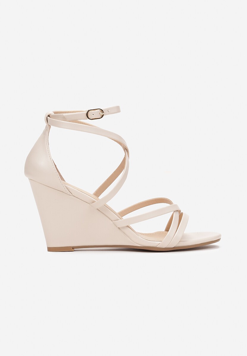 Beżowe Sandały na Koturnie z Otwartym Noskiem Violla