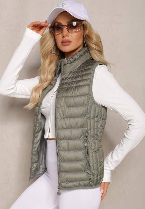 Zielona Kamizelka z Pikowaniem Bez Kaptura Bilettia