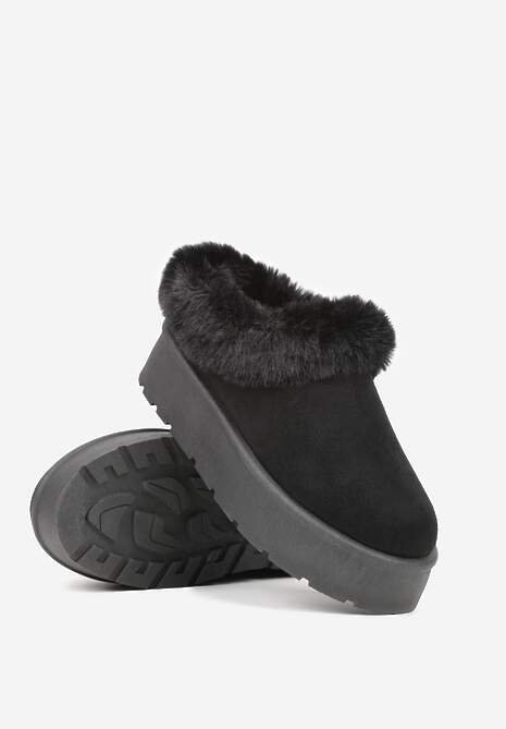 Czarne Krótkie Śniegowce na Platformie Ozdobione Futerkiem Sewlara