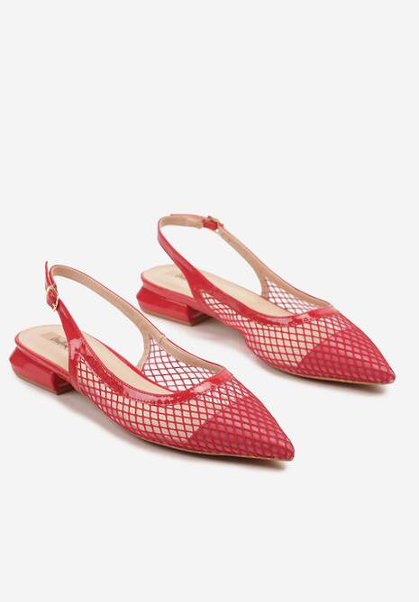 Czerwone Sandały Slingback z Siateczki ze Szpiczastym Noskiem Niloriae