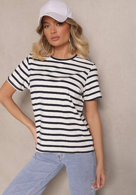 Niebieska Bawełniana Bluzka Ozdobiona Paskami Nalendra