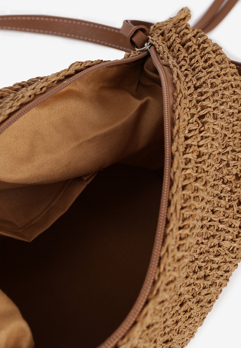 Ciemnobeżowa Torebka z Plecionki na Regulowanym Pasku Antolla