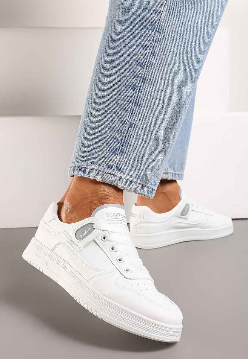 Biało-Szare Sneakersy z Cholewką przed Kostkę z Delikatną Perforacją Trissa