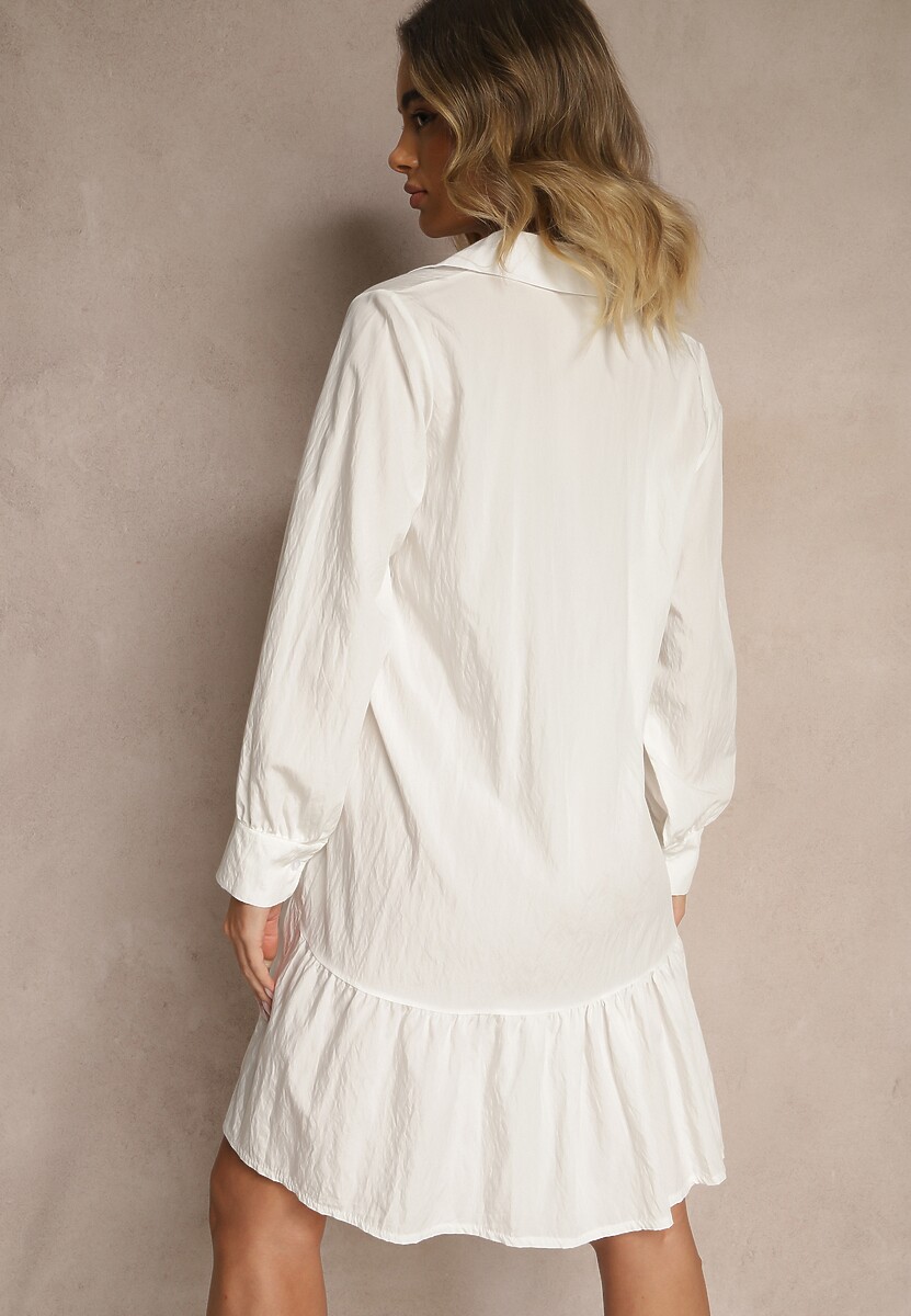 Biała Koszulowa Sukienka z Wiskozą Zakończona Falbanką Tirzedi