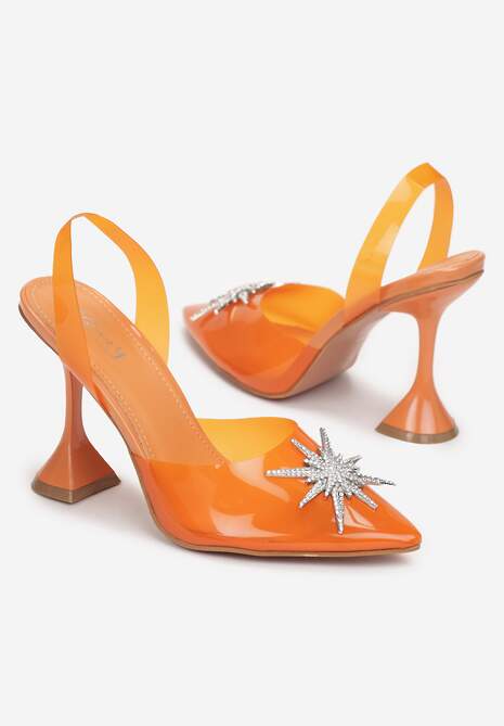 Pomarańczowe Silikonowe Sandały na Klepsydrze z Cyrkoniami Meley