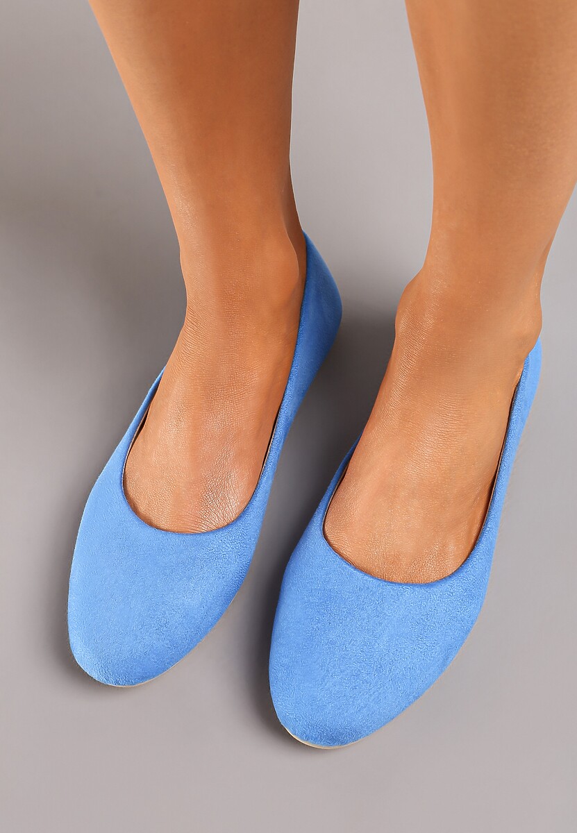 Niebieskie Klasyczne Balerinki z Ekozamszu z Okrągłym Noskiem Harneli