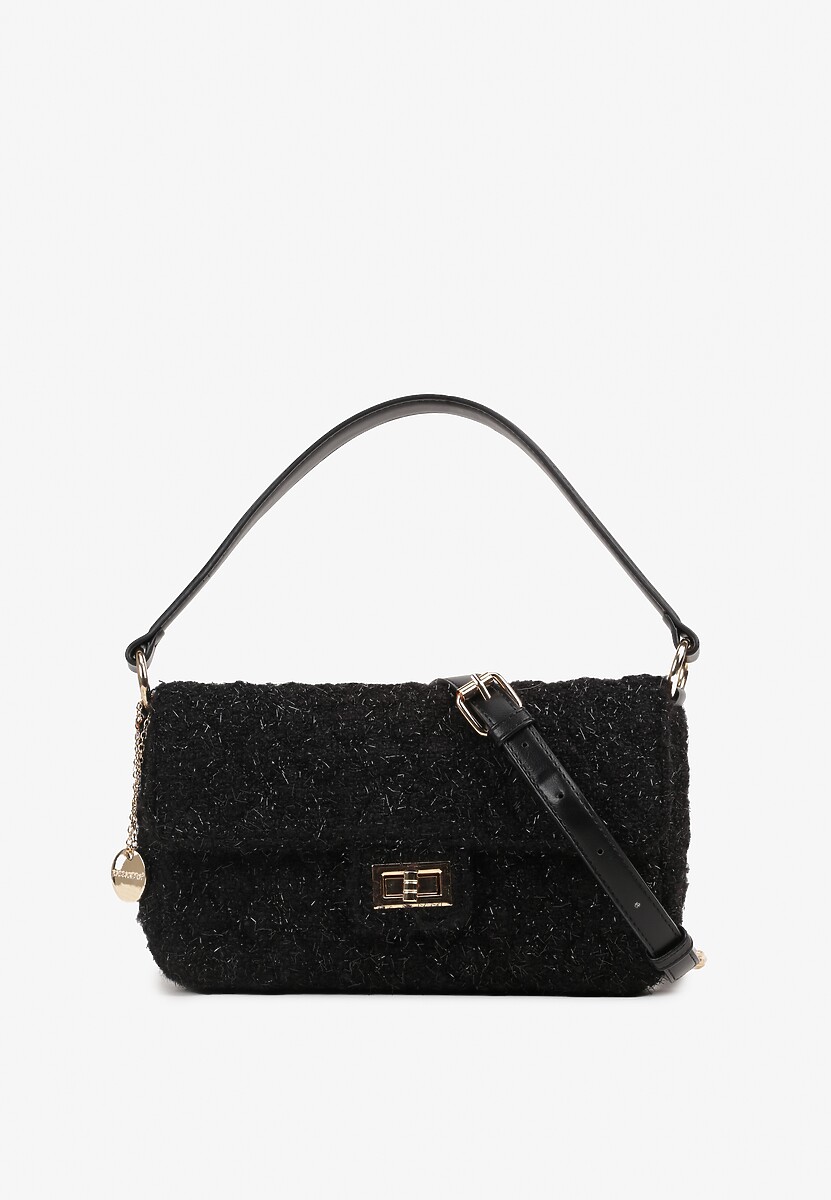 Czarna Pikowana Torebka na Ramię z Dołączonym Paskiem Seandiel