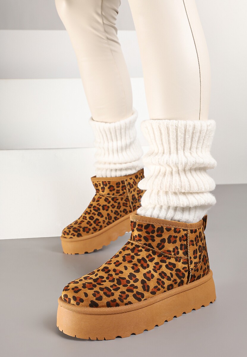 Panterkowe Krótkie Śniegowce z Ekozamszu na Niskiej Platformie Lennael