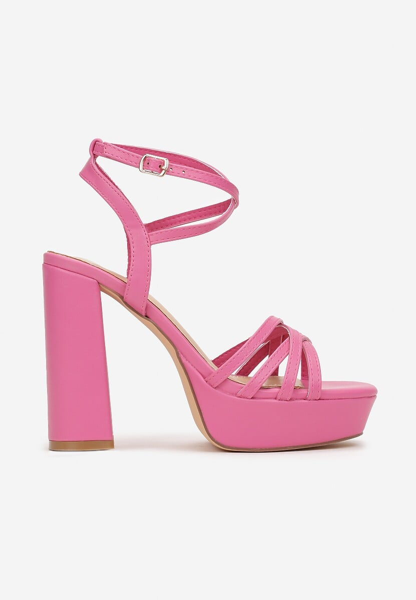 Fuksjowe Sandały na Wysokim Słupku z Platformą i Skośnymi Paseczkami Camma