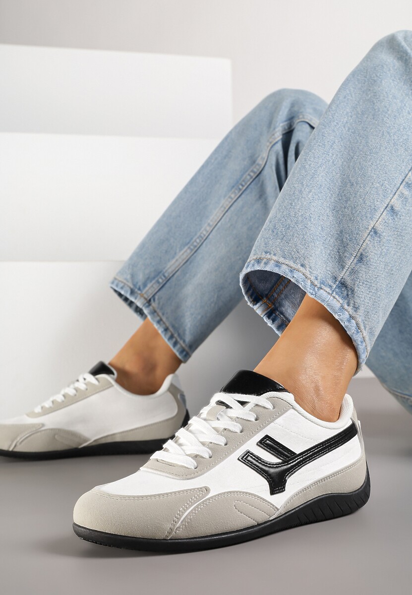 Białe Sneakersy z Geometrycznym Motywem Arpolia