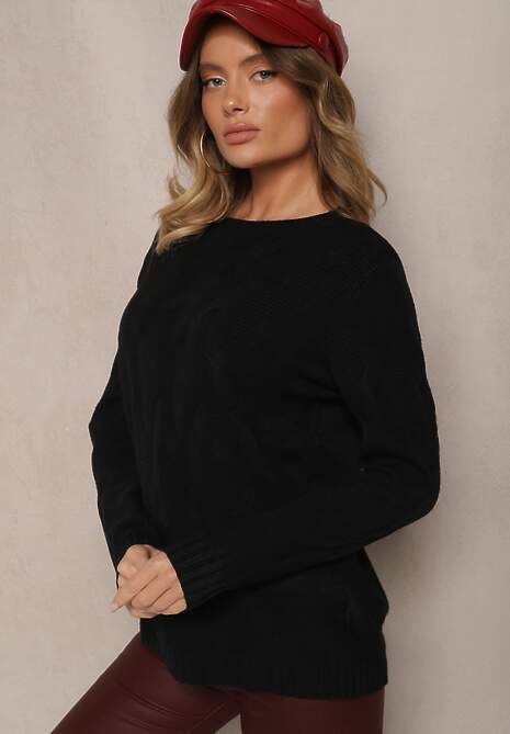 Czarny Sweter z Wiskozą Bawełną i Tłoczonym Wzorem Zeiatha