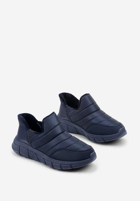 Granatowe Sneakersy Śniegowce na Platformie z Tłoczeniem i Pikowaną Cholewką Vermina