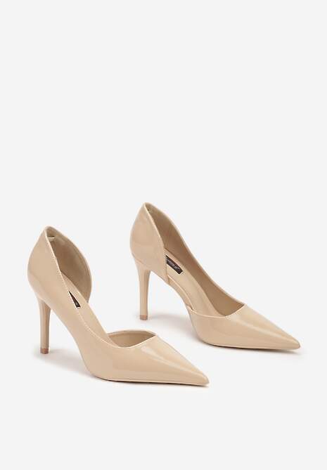 Beżowe Lakierowane Szpilki w Klasycznym Stylu Ozdobione Wycięciem Acita
