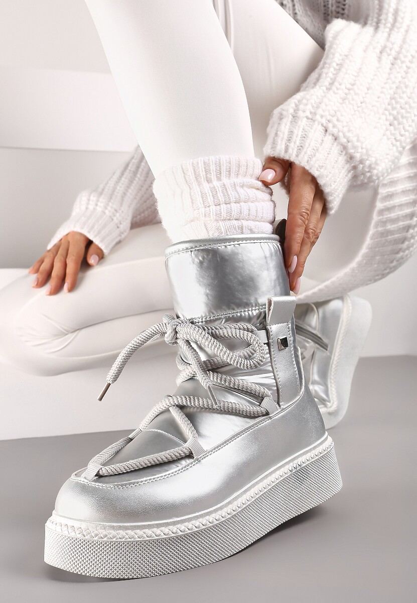 Srebrne Śniegowce na Platformie ze Sznurowaniem Tirilissa