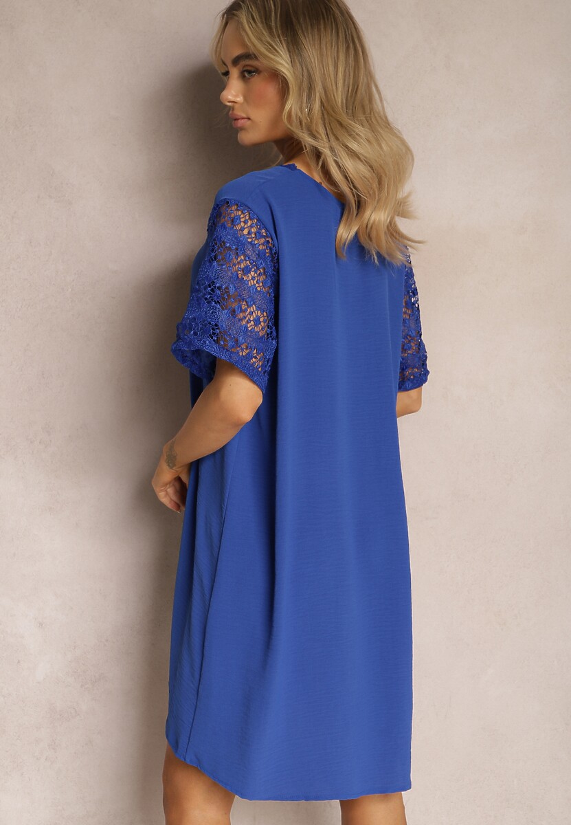 Granatowa Pudełkowa Sukienka Mini z Koronkowymi Wykończeniami Oirelyn