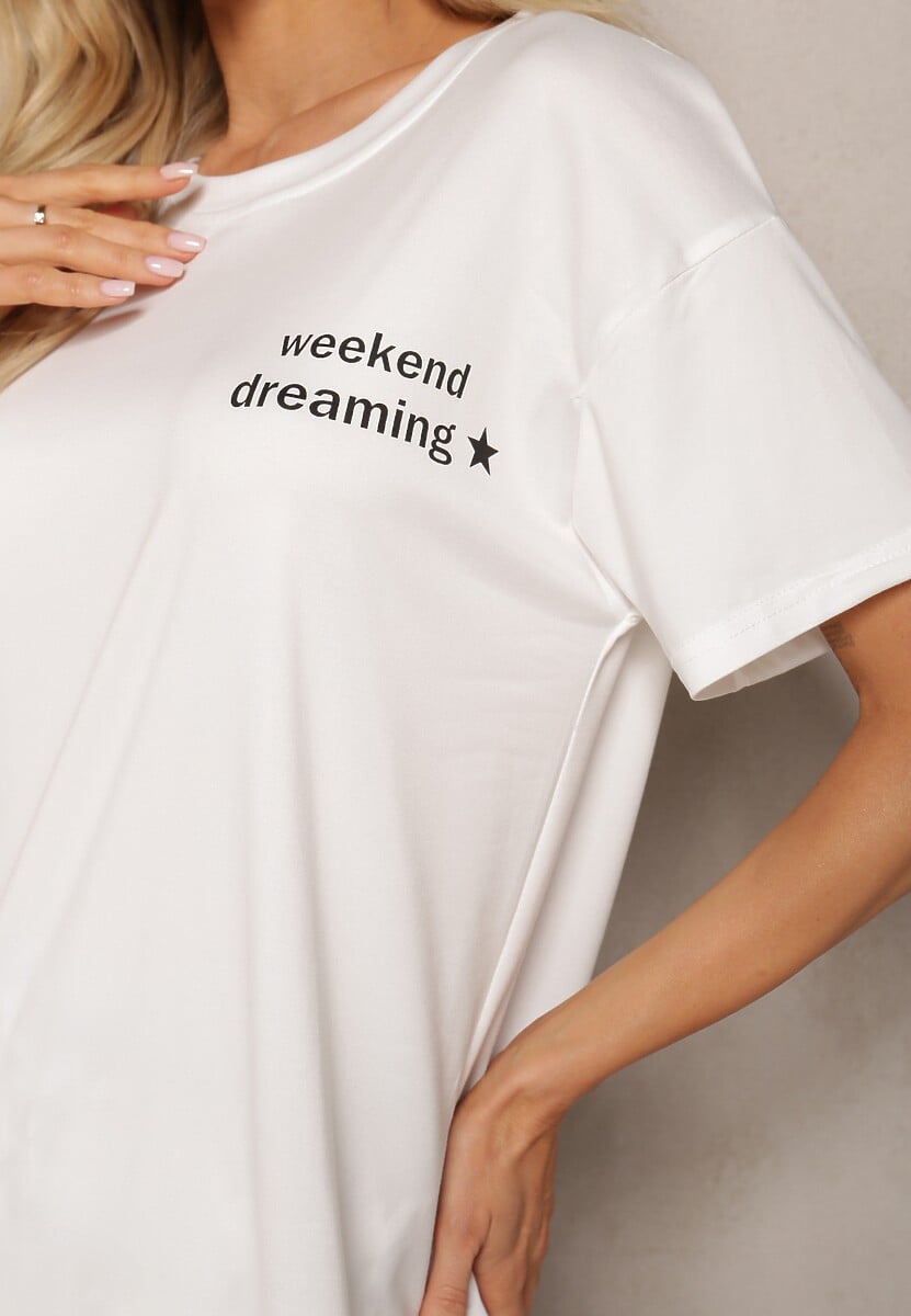 Biały Komplet Piżamowy Luźna Koszulka i Spodnie z Elastyczną Gumką Wilheli