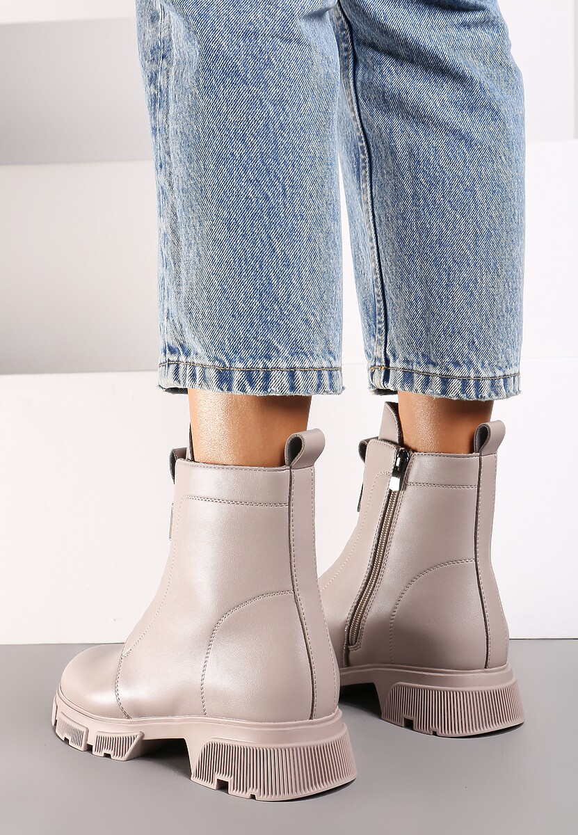 Beżowe Botki za Kostkę z Metalową Klamerką Junni