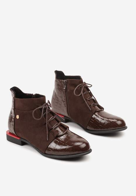 Brązowe Botki Lakierowane Vices Ozdobione Tłoczeniem Uzvila