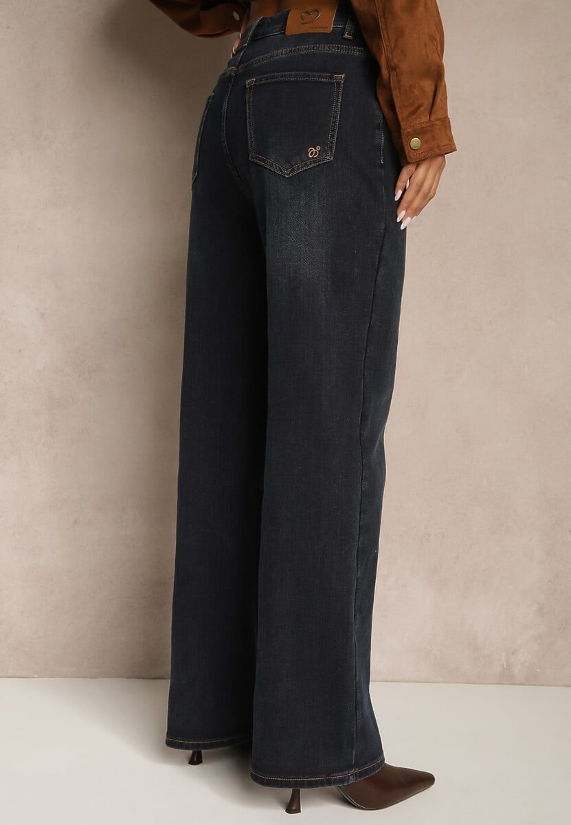 Granatowe Jeansy High Waist Wide Leg z Domieszką Wiskozy Zenisia