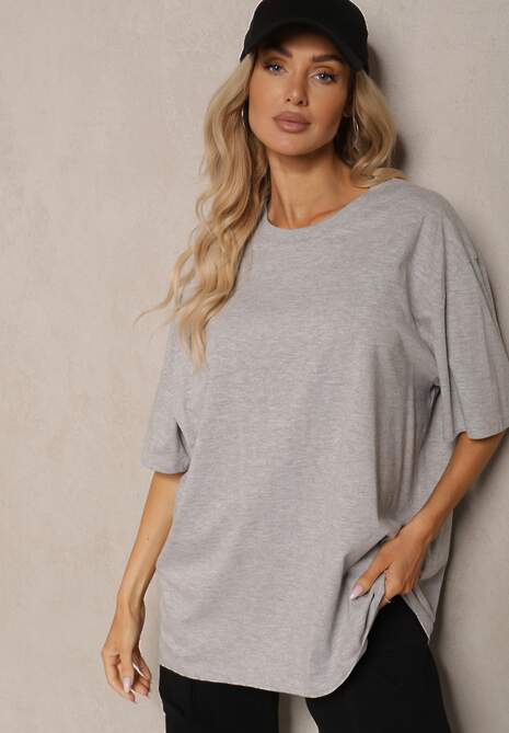 Szary Bawełniany T-shirt Oversize Thenika