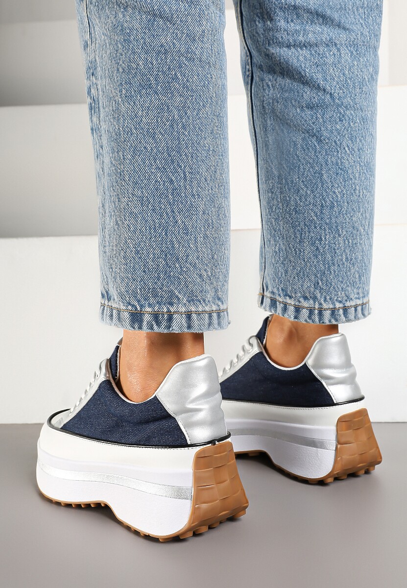 Granatowe Sneakersy na Tłoczonej Platformie w Streetwearowym Stylu Hanerith